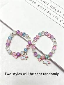1pc Unique Fashion Firecracker Crystal Beaded Bracelet, Girls Friendship Bracelet With Unicorn, Star, Moon, Cloud, Flower Charms (Random Style) - Multicolor - View 2