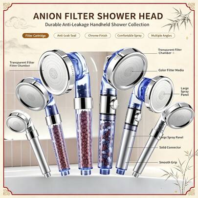 1 Pc Filtered Hard Water Shower Head, 3 Modes High Pressure Handheld Sprayer With On-Off Switch, Soft Water Remove Chlorine Fluoride, Multi-Use For Pet & Tub Cleaning, Easy Storage, Bathroom Accessory, Fall Home Decor Gift