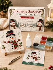 Christmas Sea Glass Mosaic DIY Art Kit, Adult Version, 6 Holiday Designs, 4-Inch Handmade Mosaic Craft Set With Display Stand, Creative Christmas Tabletop Decor, Holiday Gift For Craft Beginners - Multicolor - View 3