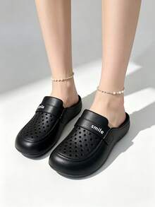 Closed Toe Clogs, Clogs, Closed Toe Slippers, Black Slippers, Black Clogs, Thick Sole Hollow Out Clogs, Women's Clogs, Women's Sandals - Black - View 4