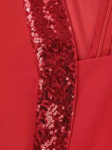 Plus Size Women Elegant Red Sequin Fringe Dress V Neck Long Sleeve Layered Tassel Split Formal Church Evening Wedding Guest Party Maxi Dresses - Red - View 7