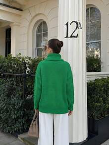 Women's Casual Fall Winter Turtleneck Rib Knit Tee Long Sleeve T-Shirt Loose Fit Pullover Tops For Everyday Going Out Vacation - Green - View 9
