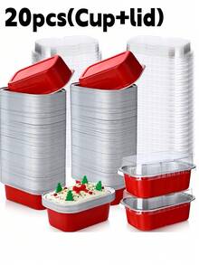 5/10/20/50pcs Mini Cake Cups With Lids, 5.7Oz Aluminum Foil Material, Red Disposable Rectangular Baking Cups, Suitable For Pudding Desserts, Muffin Baking Storage, Birthday Party Storage Gifts - View 8
