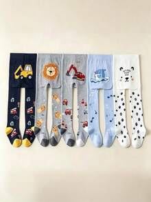 5 Pairs Baby & Toddler Tights, Cute Cartoon Pattern Tights, Suitable For All-Season Daily Wear - Multicolor - View 6