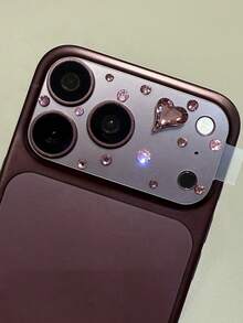 Luxury 3D New Color Heart Rhinestone Camera Lens Protector Film, Compatible With IPhone 18ProMax 18Pro 17ProMax 17Pro, Lens Protector Film Cover - Plum - View 4
