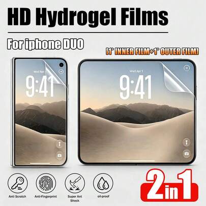 مجموعة هاتف DUO مخصصة 1+1، فيلم هيدروجيل داخلي + واقي شاشة خارجي، فيلم هيدروجيل مضاد للبصمات، واقي شاشة مرن، مادة TPU، مضاد للبصمات عند القفل، مضاد للتوهج، مضاد للانعكاس، غير زجاجي مقسى