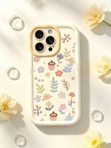 1pc Autumn Cute Pastel Floral & Acorn Print Soft Silicone Wrist Lanyard Phone Case, Shockproof Full Camera Lens Protection Cover Compatible For IPhone11/12/13/14/15/16 Pro, Pro Max/PLUS - Multicolor - View 2