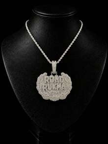 Men's Full Rhinestone ROAD RUNNER Letter Pendant Necklace, Thick Cuban Chain, Hip Hop Rap Street Style Jewelry - ROAD RUNNER - View 4