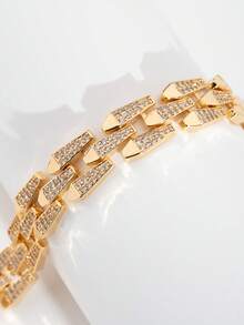 1pc Luxury Elegant Sparkling Cubic Zirconia Small Round Design Bracelet Suitable For Women Wedding Banquet Wear, Gift Box Not Included - Yellow Gold - View 5