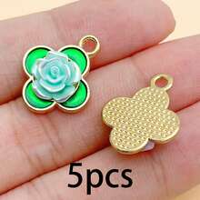 Ngẫu nhiên 5/10 món charm cỏ bốn lá vàng và hoa hồng, men xanh với mặt dây hoa nhựa 3D, phụ kiện làm hoa tai, dây chuyền và trang sức DIY - Nhiều màu - Xem 18