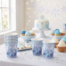 10/20/60 Pcs,Blue Ice Castle Printed Disposable 9oz Paper Cups,Frozen Pattern Drinking Cups,Heavy Duty Party Tableware For New Year Office Party,Frozen Princess Celebration,Winter Wonderland Gathering - Multicolor - View 4