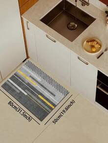 1 Pc Gray Paired With Gold Lines Pattern Kitchen Mat, 3.5 Mm Soft Rubber That Absorbs Water And Is Easy To Clean. Suitable For Corridors, Bathrooms, Living Rooms, Outdoor Door Mats, And Toilets. Useable Throughout The Year And For Various Holidays. - Multicolor - View 12