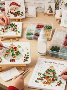 Christmas Sea Glass Mosaic DIY Art Kit, Adult Version, 6 Holiday Designs, 4-Inch Handmade Mosaic Craft Set With Display Stand, Creative Christmas Tabletop Decor, Holiday Gift For Craft Beginners - Multicolor - View 8