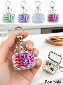 Vintage-Style Fun Sardine Square Pill Box Medicine Box With Keychain,Storage Compartment,Portable Jewelry Box,Mini Storage Box,Medicine Organizer Box,Suitable For Daily Medications And Vitamins,Only Empty Box - Multicolor - View 3