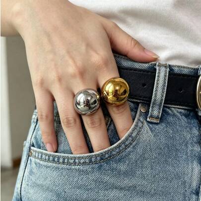1pc Oversized Oval Stainless Steel Women's Ring
