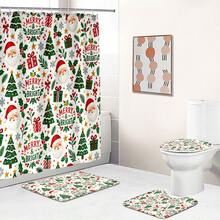 1pc/4pcs Cartoon Santa Claus Head Pattern Multi-Functional Bathroom Decor Shower Curtain Set, Free 12 Hooks, Premium Holiday Atmosphere, Bathroom Mat, U-Shaped Floor Mat And Round Toilet Lid Cover, Suitable For All Scenes Decoration, Bathroom Set - Cartoon Santa Claus Head - View 7