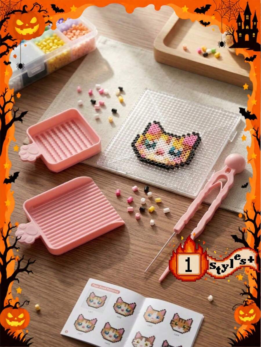 3pcs Perler Bead Melting Tool Set - Single Needle Tweezers, Alignment Tray And Bead Scoop, Suitable For 2.6mm Handmade Beads, Essential DIY Bead Art Accessories, Bead Melting Storage And Auxiliary Tools - Multicolor - View 1