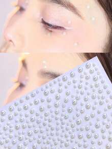 1/4/7 Sheets Pearl Face Jewels Sticker, Rave Accessories Y2K Festival Gift DIY Music Festival Party Makeup Masquerade, Applicable To Hair, Eyes, Face, Body Decorations,Concert Look,Face Gems - White - View 4
