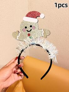 1pc/2pcs/4pcs Girls Christmas Glitter Cartoon Headband With Colorful Trim, Santa Claus & Gingerbread Man Holiday Photo Prop Hair Accessory - Multicolor - View 14