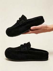 Men's Lightweight Driving Loafers Summer Slip-On Slouchy Shoes Breathable Casual Half-Back Slippers - Black - View 8