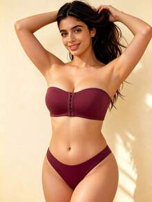 Women's Minimalist Purple Bandeau Bra, Soft Seamless Front-Closure Bandeau, Wire-Free Comfortable Bra, Suitable For Daily Wear, Anti-Sagging Support - Purple - View 5
