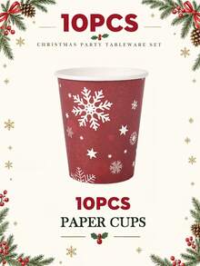 10/20pcs Christmas Disposable Paper Tableware Set (Includes 7-Inch And 9-Inch Plates, Cups, Napkins, Straws), Printed With Reindeer, Christmas Tree, Bell, Gift, Sleigh And Red Border Patterns, Suitable For Christmas Party, Holiday Dinner, Winter Celebration And Holiday Table Setting. - Multi-color 11 - View 14
