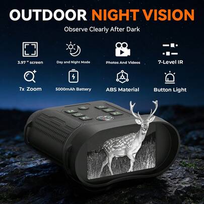 T GTGUARD New High‑Quality QHD Binoculars Goggles, 7X Digital Zoom, 35mm Lens, 3.41" IPS Large Display, Built‑In 5000mAh Rechargeable Battery, 7‑Level Adjustable Brightness, Outdoor Gear For Hunting, Camping & Fishing, Great Gift For Outdoor Enthusiasts