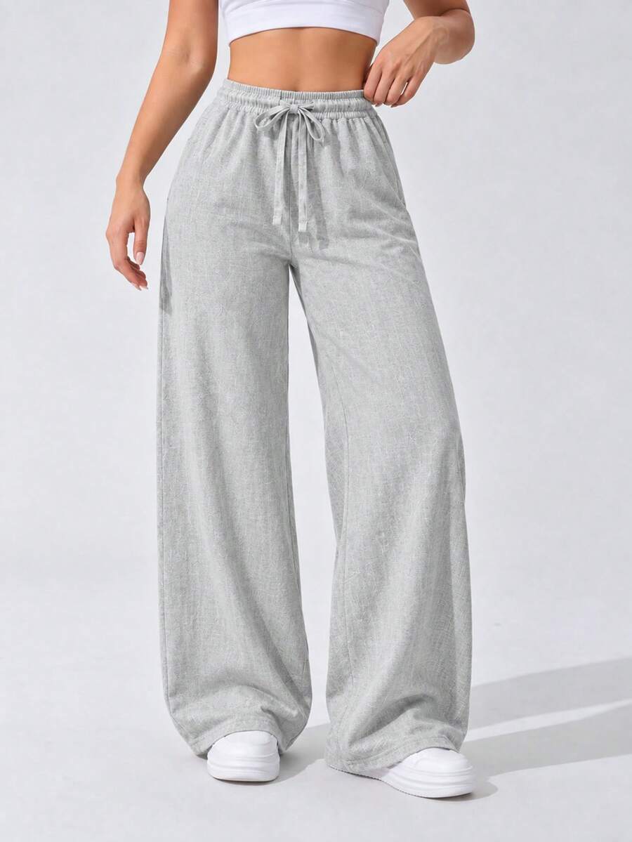 High Waist Wide Leg Sweatpants For Women Drawstring Casual Loose Fit Lounge Pants For Daily Wear Yoga Training And Home - Beige - View 1