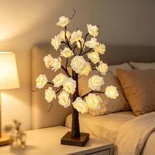 1PC/2pcs LED White Rose Tree Light 60CM 24 Warm Lights USB And AA Battery Dual Power Supply Holiday Home Dorm Party Desktop Night Light - Warm white light - View 4