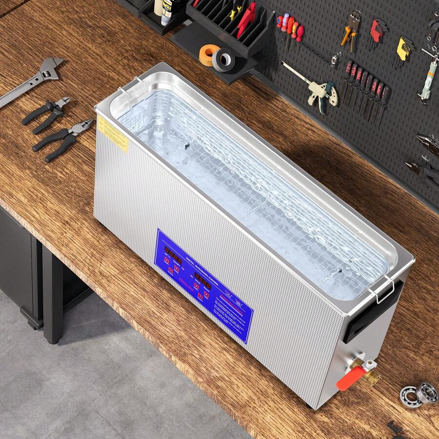 Limpiador ultrasónico de armas de 10 l, máquina de limpieza ultrasónica profesional de 300 W con temporizador y calentador, limpiador ultrasónico digital de 40 kHz con cesta para piezas de armas, balas y suministros militares - 7,4 kg - Ver 1