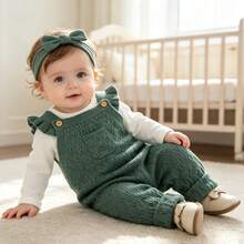 1pc Spring/Autumn New Baby Infant Sleeveless Romper, Baby Girl Flutter Sleeve Solid Color Jumpsuit, Comfortable Soft Baby Boy Front Pocket Outfit, Versatile Newborn Romper Crawl Suit, White Long Sleeve Inner Layer Not Included - Green - View 11