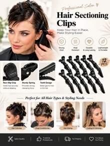 10/5pcs Crocodile Clips, Crocodile Clips, Plastic Sectioning Clips, Heat-Resistant Clips, Hair Clips, Hair Claws, Hair Styling And Cutting Tools [10/5pcs], For Professional Hair Design And Cutting - Black, Colorful - Multicolor - View 1