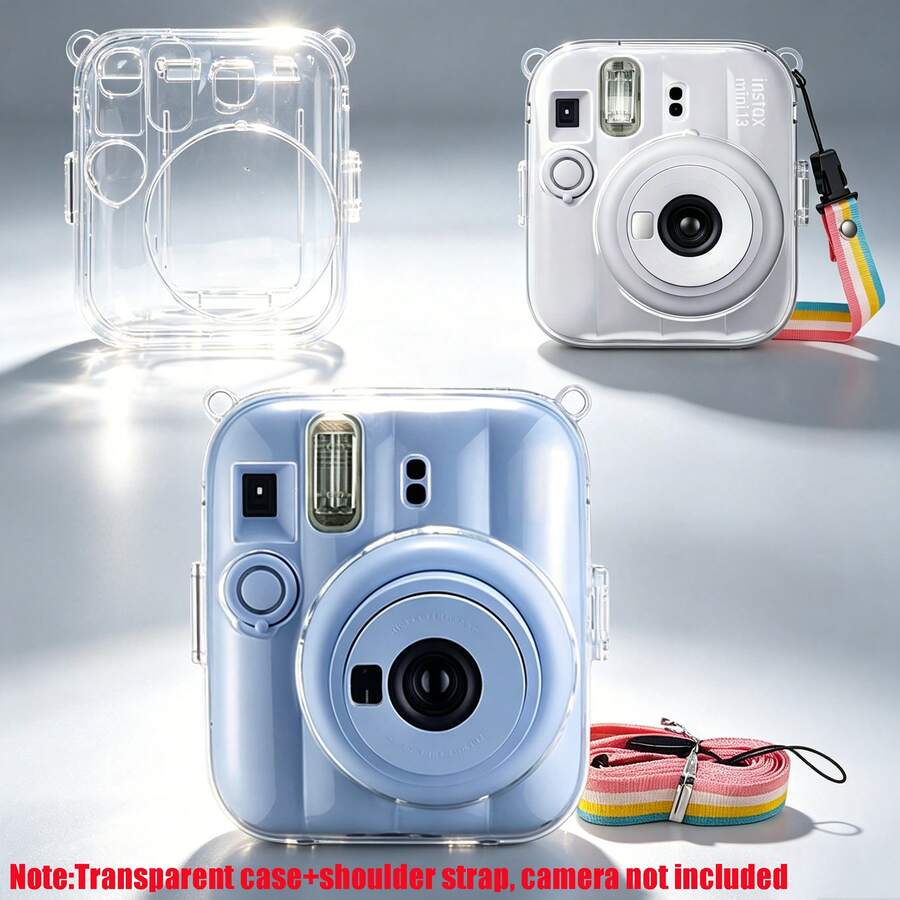 Transparent Crystal Protective Case With Crossbody Strap, PVC Material Anti-Scratch Camera Accessory, Suitable For InstaxMini 13, Crystal Shell Camera Transparent Protective Case, Thickened Anti-Yellowing Easy Installation Protective Cover, Instant Camera Protective Transparent Shell - View 1