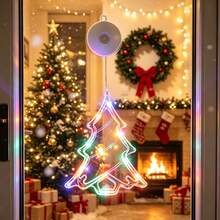 1pc Christmas Tree Shaped LED Suction Cup Window Hanging Light, Battery Operated(Not Included) With Push Button Switch, Indoor Window Glass Wall Decor Lamp For Christmas Holiday Home Party Window Display, Warm White / Multicolor Optional - Suction Cup - View 7