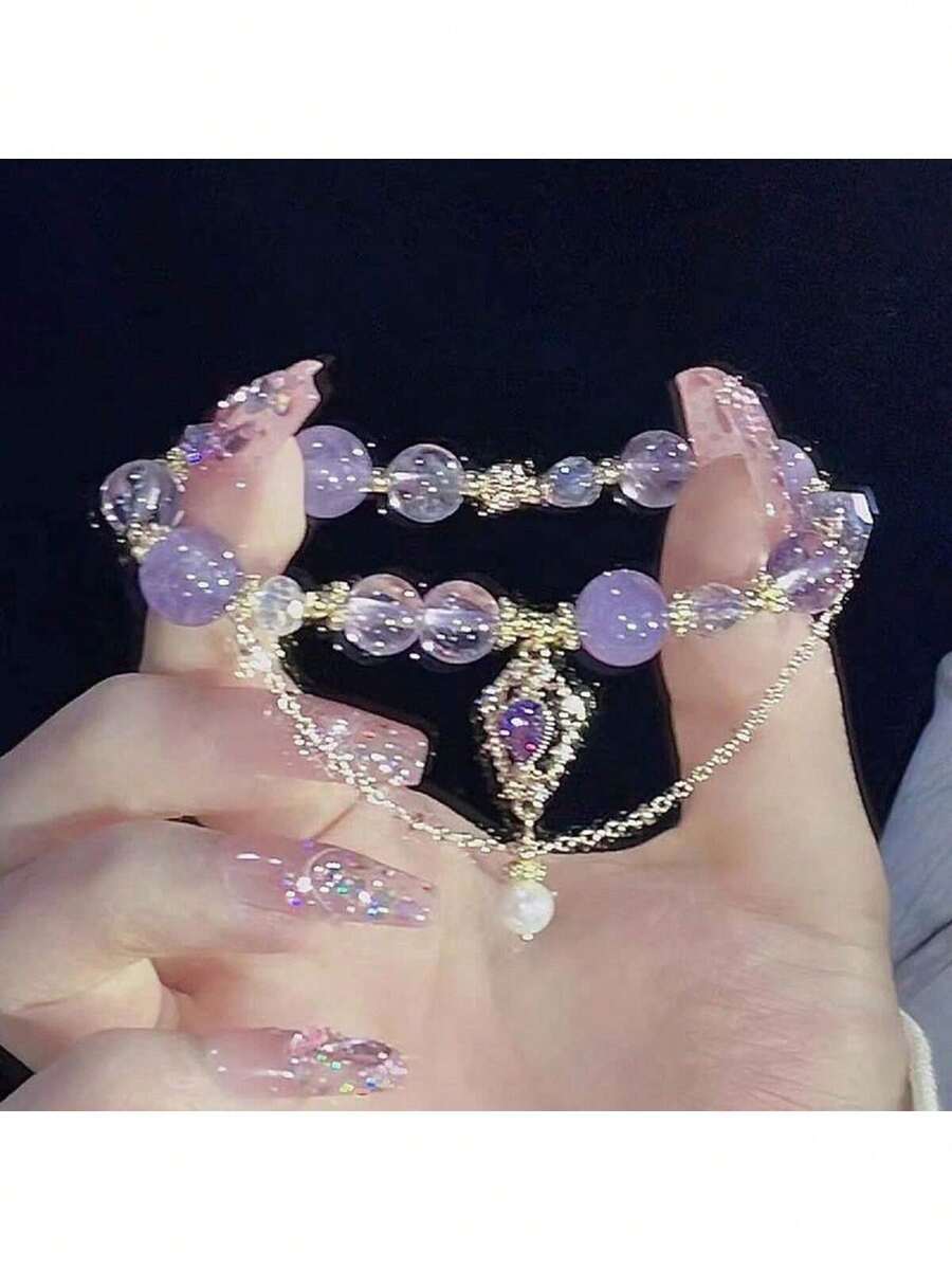 1pc Amethyst Beads Bracelet Luxury Niche Exquisite Hand String Purple Beads Bracelet Girlfriend Gift Random Beads - Beads - View 1