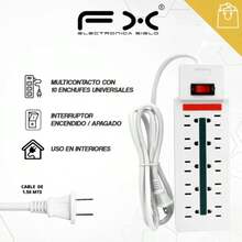 CHA‑110E Power Strip, 10 Outlets With On‑Off Switch, 1.5m Cable, American Plug - White - View 4
