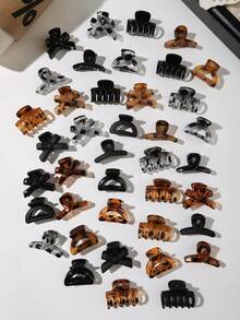 40pcs Set Vintage Maillard Style Mini Hair Claws, Tortoiseshell Bow Cross Pumpkin Half-Circle Small Hair Claw, Simple Versatile Bangs & Loose Hair Accessories - Multicolor - View 6