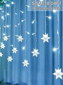 5.5M/9M Solar Ice Column Snowflake String Light, 97LED/160LED, 8 Flashing Modes, Outdoor Waterproof Fairy Light, Solar Curtain Light, Suitable For Gardens,Eaves,Weddings,Camping,Autumn,Home,Parties,Windows,Pavilions,Walls,Christmas,Holiday Decoration - Solar Powered Ice Column Snowflake Lamp - View 12
