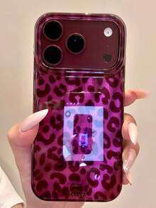 奢華秋季棕色豹紋亮片冰感手機殼，適用於 iPhone 18 Pro Max 18 Pro 17 Pro Max 17 Pro 17 16 Pro Max 16 Pro 16 15 Pro Max 15 Pro 15 14 Pro Max 14 Pro 14 13 Pro Max 13 Pro 13 12 Pro Max 12 Pro 12 11，時尚防震防摔手機殼 - 櫻桃紅豹紋 - 查看 4