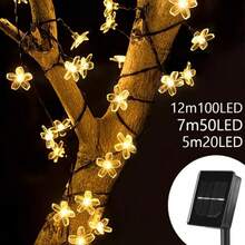 Outdoor Waterproof Solar Powered Cherry Blossom String Lights, LED Artificial Flower Shaped Colorful Lights, Solar Panel Self-Charging, Light-Sensing Automatic On/Off, 12m 100 LED Beads, 8 Lighting Effect Modes. Can Be Wrapped Around Lawn, Greenery, Tree Trunks, Railings, Used For B&B Courtyard Landscaping, Wedding Party, Christmas New Year Scene Decoration, Creating Warm And Healing Outdoor Night View Decorative String Lights. - Solar Cherry Blossom String Lights - View 8