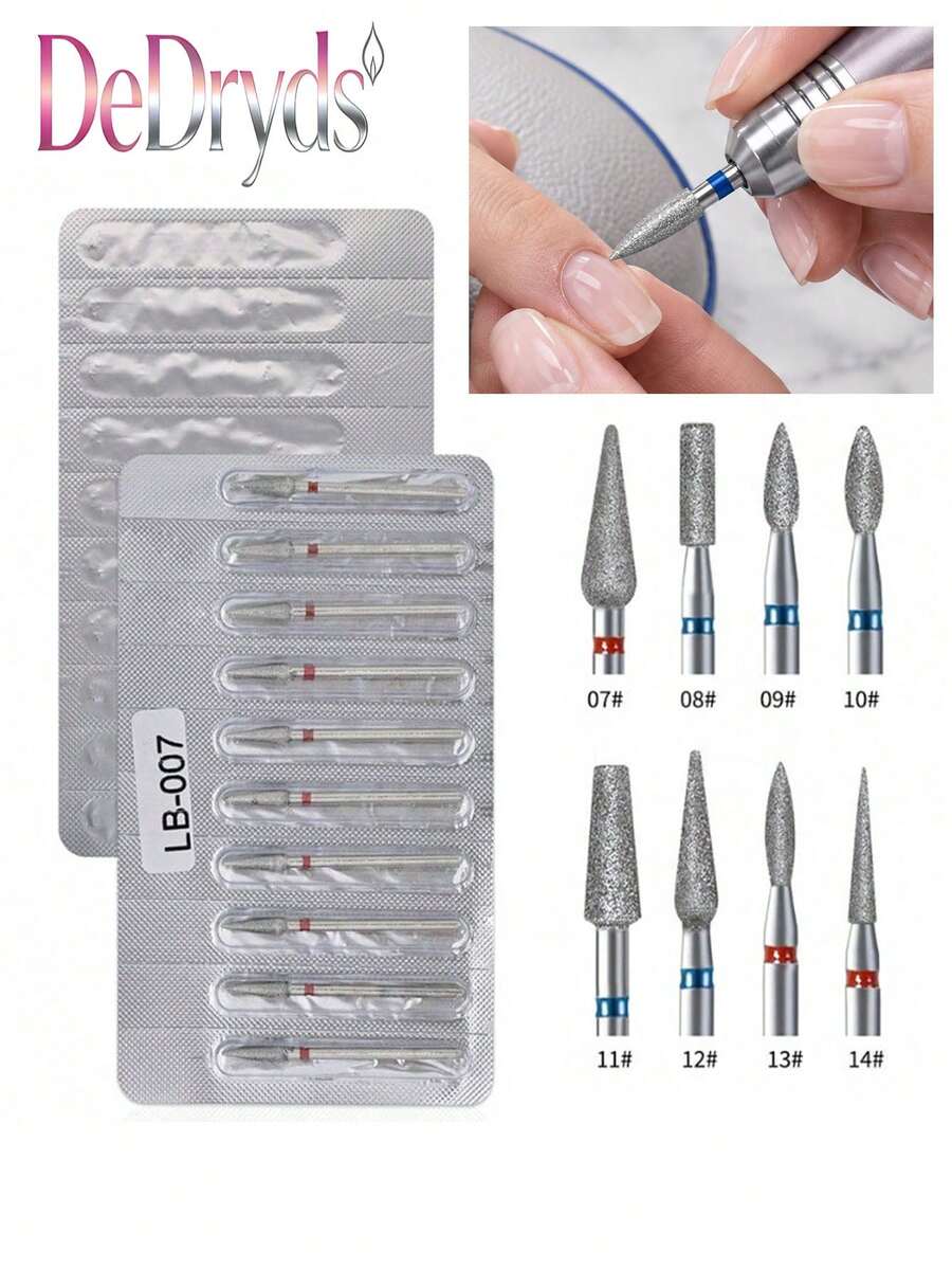 DeDryDS 10pcs Nail Drill Bit Set, Aluminum Foil Packaging, Detachable Diamond Drill Bits, Suitable For Nail Preparation, Manicure, Pedicure And Other Professional Nail Tools