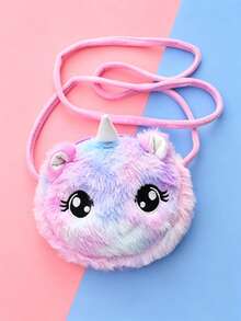 Children's Unicorn Pattern Plush Fabric Large Capacity Cute Crossbody Bag, Suitable For Daily Outings And Parties - Multicolor - View 2