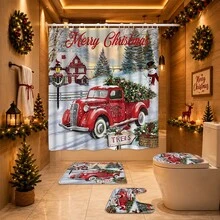 1pc/4pcs Christmas Snowman Shower Curtain Set: 4-Piece Bathroom Decor With Rug, Toilet Lid Cover And Mat, Suitable For Holiday Celebration - A - View 17