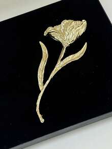 1pc Fashion Exaggerated Floral Brooch With Rhinestones - Gold - View 4