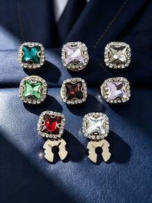 1pc Fashionable & Versatile Women's Jewelry, Stainless Steel Rhinestone Square Collar & Cuff Clips - Luxurious Women's Charm Jewelry, Suitable For Daily And Party Wear - Multicolor - View 3