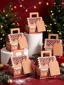 10pcs/50pcs/Pack Christmas Party Gift Candy Favor Boxes, Handheld Paper Boxes, Christmas Decoration Atmosphere Paper Boxes, 3D Christmas House - View 17