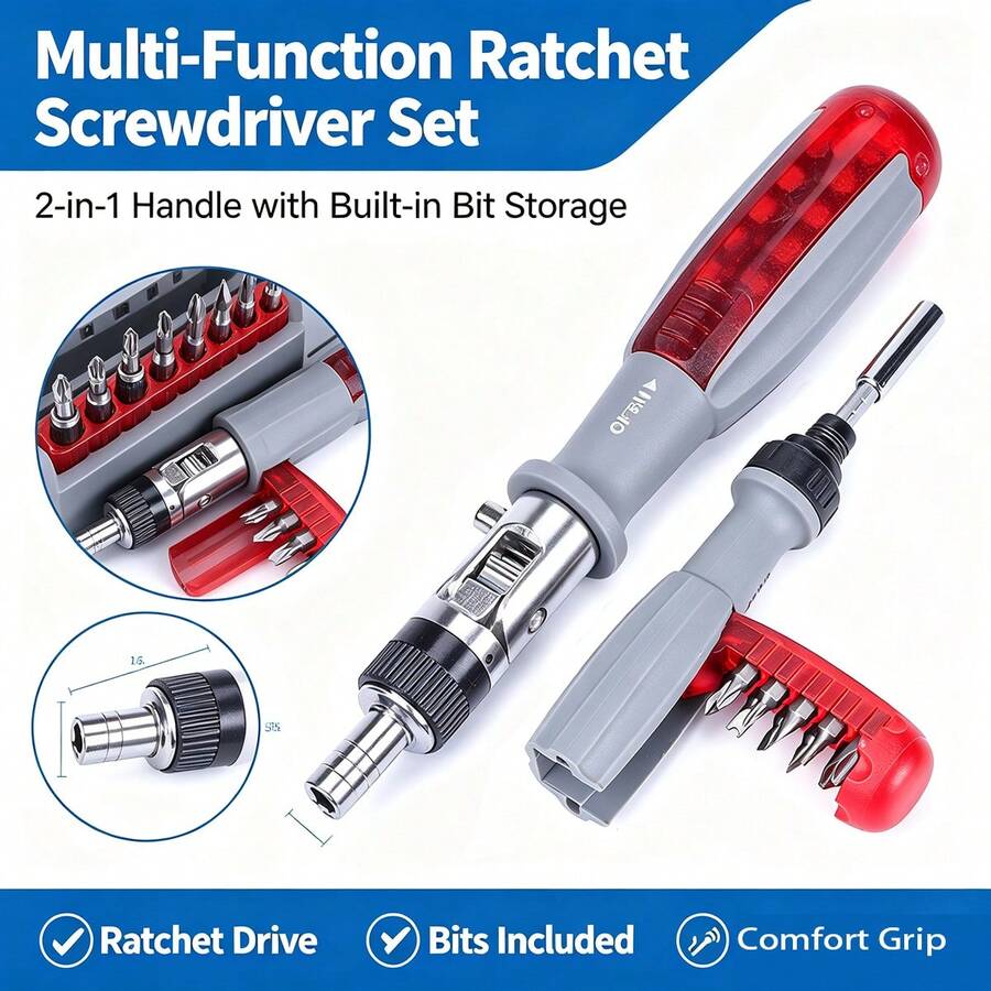 Ratchet Screwdriver Set, Multi-Function Adjustable Screwdriver With Replaceable Bits, Portable Manual Repair Tool Kit, Suitable For Home Furniture, Electronics And DIY Projects - Ratchet Screwdriver - View 1
