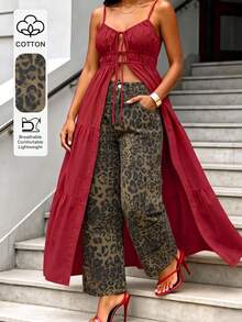 High Street Fashion Leopard Print Casual Straight Leg Denim Jeans For Women, Versatile For Daily Wear - Multicolor - View 5