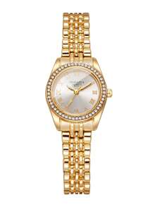 Women's Luxury Rhinestone Roman Numeral Dial Quartz Watch, Elegant Alloy Strap Wristwatch, Gift For Girlfriend (1pc/Set) Watch Box Not Included - Gold - View 8
