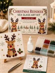 Christmas Sea Glass Mosaic DIY Art Kit, Adult Version, 6 Holiday Designs, 4-Inch Handmade Mosaic Craft Set With Display Stand, Creative Christmas Tabletop Decor, Holiday Gift For Craft Beginners - Multicolor - View 5